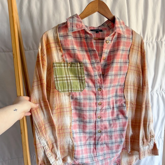 Papermoon Plaid Button Down Shirt - Pink and Green - Picture 5 of 8